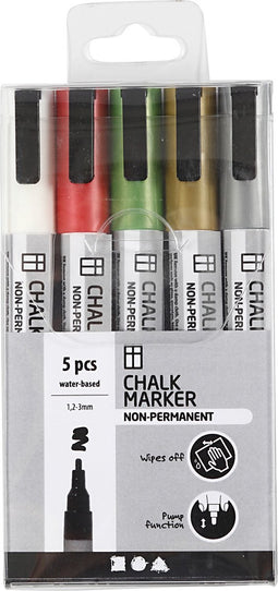 Creativ Company Chalk Markers, Lijndikte 1,2-3 mm, Metallic Kleuren, 5 Stuk, 1 Doos