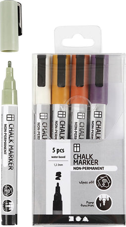 Creativ Company Chalk Markers, Lijndikte 1,2-3 mm, Pastelkleuren, 5 Stuk, 1 Doos