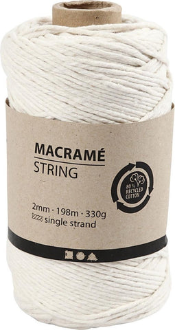 Creativ Company Macramé Koord, L: 198 m, 2 mm, Off-white, 330 gr, 1 Rol