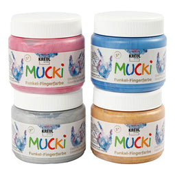 Creativ Company Mucki vingerverf metallic blauw/goud/roze/zilver, 4st.