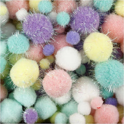Creativ Company Pompoms Glitter - Pastelkleuren- 400 gr - 1 Doos