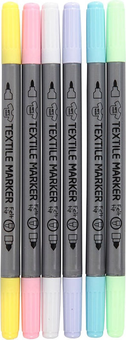 Creativ Company Textielstiften, lijn 2,3+3,6 mm, pastelkleuren, 6st/ 1 pak