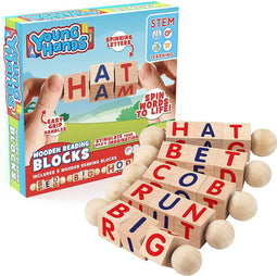 Creative Kids - Houten leesblokken - Set van 5 draaiende alfabetblokken - Easy-Grip handvatten - Kleuterschool & Voorschoolse leeractiviteiten - Letter werk - Houten Montessori speelgoed geschenken voor kinderen & peuters