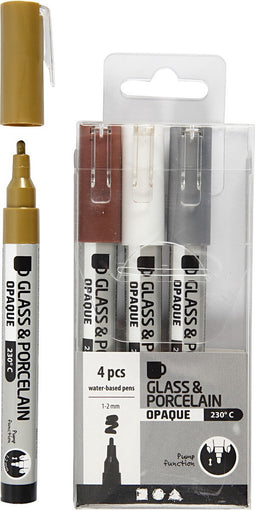 Creotime Glas- en Porseleinstift Dekkend Set Metallic 4 stuks