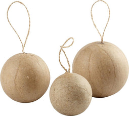 Creotime Ophangbare Ballen Papier Maché 40/50/60 Mm Bruin 6 Stuks