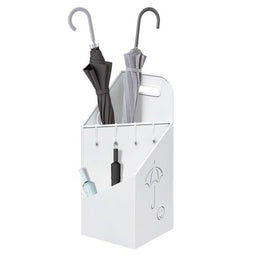 Woltu Paraplubak met 4 Haken en 2 Opbergzones - Anti-Roest Metaal - Wit - 35 x 25 x 60 cm