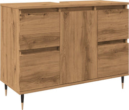 vidaXL - Badkamerkast - 80x33x60 - cm - bewerkt - hout - artisanaal - eikenkleurig