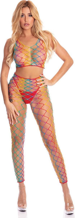 Crop top en legging regenboogkleuren Pink Lipstick - OS