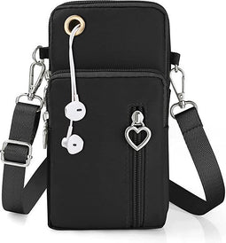 Crossbody-telefoontas voor dames, nylon mini-schoudertas, polstas, met afneembare verstelbare banden, portemonnee voor mobiele telefoons met koptelefoonpoort, voor mobiele telefoons onder de 18 cm