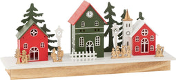 J-Line decoratie Winter Dorp - hout - mix - LED lichtjes