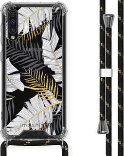 iMoshion Hoesje Geschikt voor Samsung Galaxy A50 / A30s Hoesje Met Koord - iMoshion Design Hoesje met Koord - Goud / Zwart / Transparant / Glamour Botanic