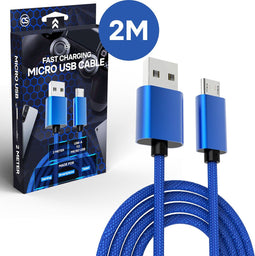 CS Consoleskins Oplaadkabel geschikt voor PS4 - 2 Meter - Snelle Oplader geschikt voor PlayStation 4 Controller - Micro USB Kabel – Nylon Gevlochten Snellader - Accessoires geschikt voor PS4 - Blauw