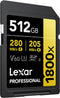 Lexar Professional 1800x - SDXC UHS-II Kaart - 512GB - Lezen 270MB/s Schrijven 180MB/s