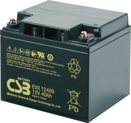 CSB-EVX12400 12 volt AGM loodaccu 40Ah, 197x165x170mm M5 binnendraad, cyclusbestendig + stand-by