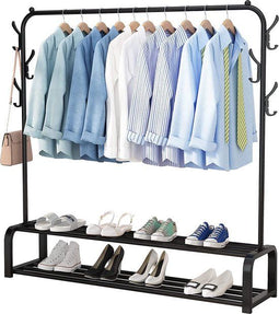 Exxen Industrieel Kledingrek - Metaal - 110x33x150 CM - Zwart - Opbergruimte Voor Schoenen -
