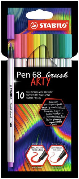 STABILO Pen 68 Brush - Premium Brush Viltstift - Met Flexibele Penseelpunt - ARTY Etui Met 10 Verschillende Kleuren