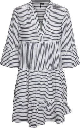 VERO MODA - Heli Dames Jurk - Korte gestreepte jurk met ruches - M