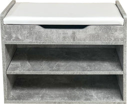 Schoenenrek hal bankje - open schoenenkast - met opklapbaar zitkussen - grijs