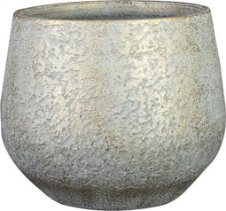 Ter Steege Plantenpot/bloempot - keramiek - metallic zilvergrijs/touch of gold - D19/H16 cm