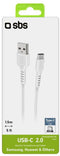 SBS TECABLEMICROC15W - USB-A naar USB-C kabel - 15W Power Delivery - Wit