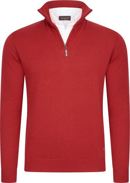 Cappuccino Italia - Heren Trui Mock Zip Pullover - Rood - Maat L