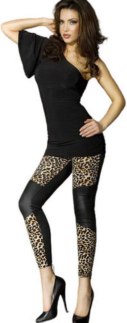 CHILIROSE - CR 3390 LEGGINS ZWART & LEOPARD S/M | LEGGING | SEXY LEGGING