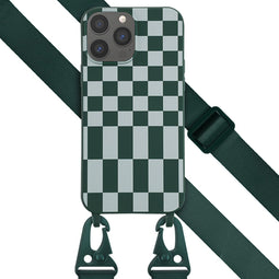 Selencia Hoesje Geschikt voor iPhone 13 Pro Max Hoesje Met Koord - Selencia Siliconen design hoesje met afneembaar koord - Groen / Irregular Check Green