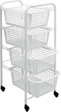 Metaltex - Keukentrolley Miami - 4 Mandjes - Met Wielen - Wit - 30x38x83 cm