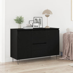 vidaXL - Dressoir - Zwart - Eiken - 101,5x35x70 - cm - Bewerkt - Hout