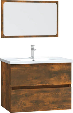 vidaXL - 2-delige - Badkamermeubelset - bewerkt - hout - gerookt - eikenkleurig