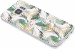 Hoesje Geschikt voor Samsung Galaxy S7 Hoesje Siliconen - Design Backcover siliconen - Groen / Transparant / Gold Peacock