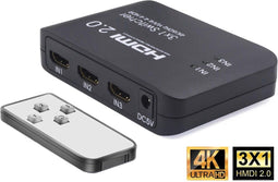 Techvavo® HDMI Switch - 3 in 1 - Ondersteunt 4K@60Hz met afstandsbediening - Zwart