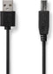 Nedis USB-Kabel - USB 2.0 A Male naar USB 2.0 B Male - 3 m - Vernikkeld - Zwart