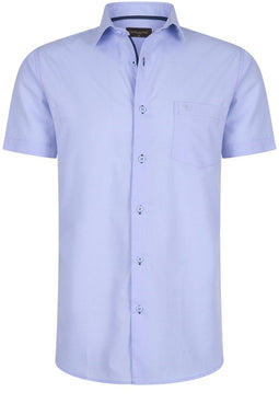 Cappuccino Italia - Heren Overhemden Korte Mouw Palermo - Blauw - Maat XL