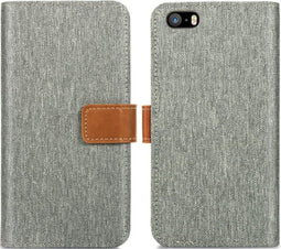 iMoshion Hoesje Geschikt voor iPhone SE (2016) / 5 / 5s Hoesje Met Pasjeshouder - iMoshion Luxe Canvas Bookcase - Grijs
