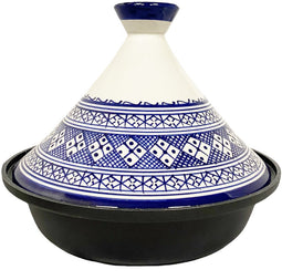 Cuilina | Tajine Fes Ø30cm - Inductie – Handgemaakt kleurrijke keramiek – wit/blauw