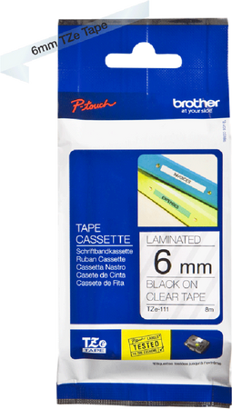 Brother P-Touch TZe111 - Printerlabel - 6 mm zwart op transparante tape (8 m)