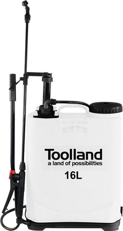 Toolland Rugsproeier met sproeilans, draagriem, niveau-indicator en 3 sproeikoppen, ideaal om planten water te geven of ongedierte te bestrijden, maximale inhoud 16 liter, wit/zwart