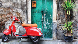 Customize-it - Scooter rood 130x70cm Tuinschilderij