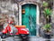 Customize-it - Scooter rood 70x50cm Tuinschilderij