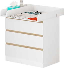 Woltu Luiercommode - 2-in-1 met 3 lades - Ergonomisch 86 cm - Wit en Eiken