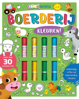 Kleurmania Boerderij - Kleurboek met 30 kleurplaten en 4 stiften (set van 4)