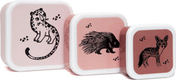 Petit Monkey zwarte dieren lunch box set - 3 koekdoosjes - Brooddoos - Dieren Roze - Snackdoosjes