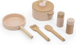 Trixie Houten Kookset - Mrs. Rabbit - Leuk in Combo met Speelgoedkeuken - 6 Stuks Pannen en Accessoires