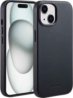 Accezz MagSafe Leather Backcover - iPhone 15 - Echt leer met verhoogde randen - Zwart