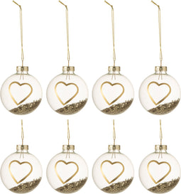 J-Line kerstbal Hartjes - glas - goud - small - doos van 8 stuks - kerstversiering