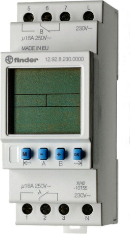 Finder 12.92.8.230.0000 Schakelklok voor DIN-rails 230 V/AC Dagprogramma