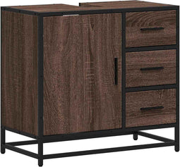 vidaXL - Wastafelkast - 65x33x60 - cm - bewerkt - hout - bruin - eikenkleur