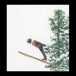 Thea Gouverneur - Borduurpakket met telpatroon - 3039A - Voorgesorteerde DMC Garens - Skiën - Aida - 16 cm x 17 cm - DIY Kit