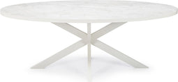 Stalux Ovale eettafel 'Mees' 180 x 100cm, kleur wit / wit marmer